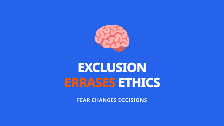Social Exclusion Changes Moral Decision-Making with large brain icon on blue background