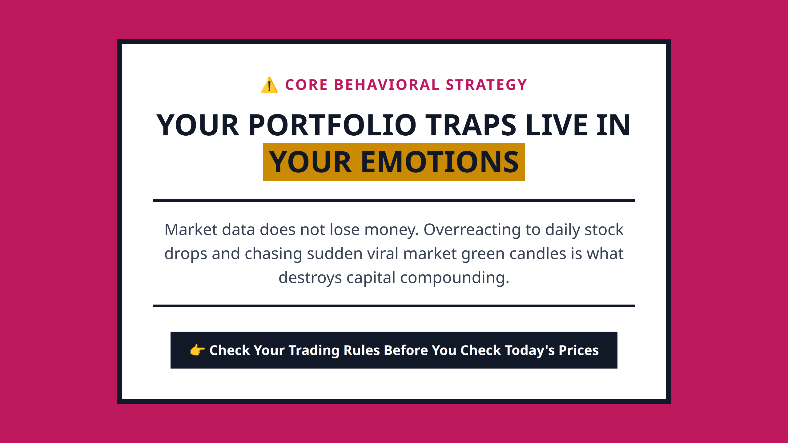 Investment summary mini poster reminding readers that discipline beats raw financial intelligence.