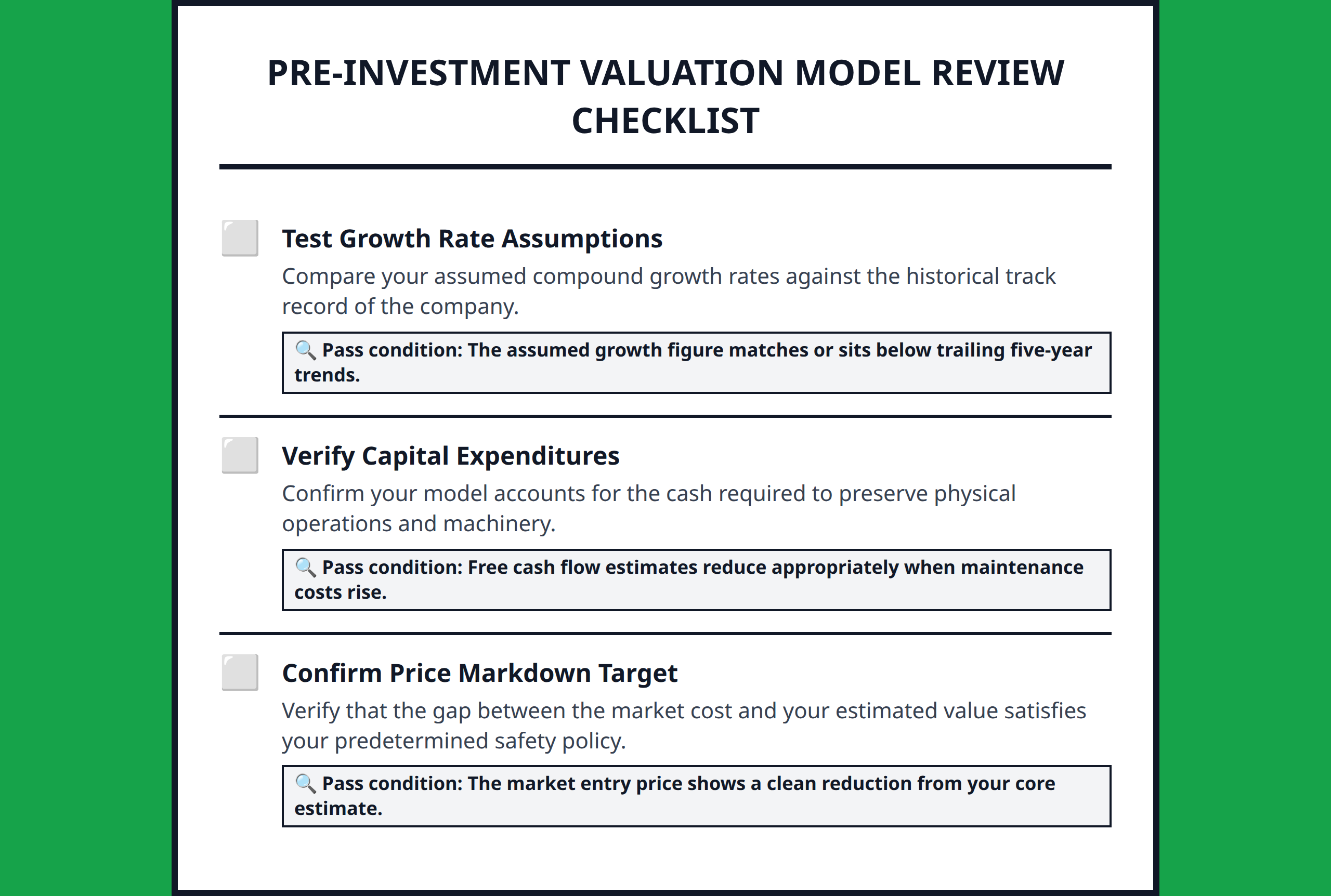 A quality check checklist to detect warning signs in financial valuation models