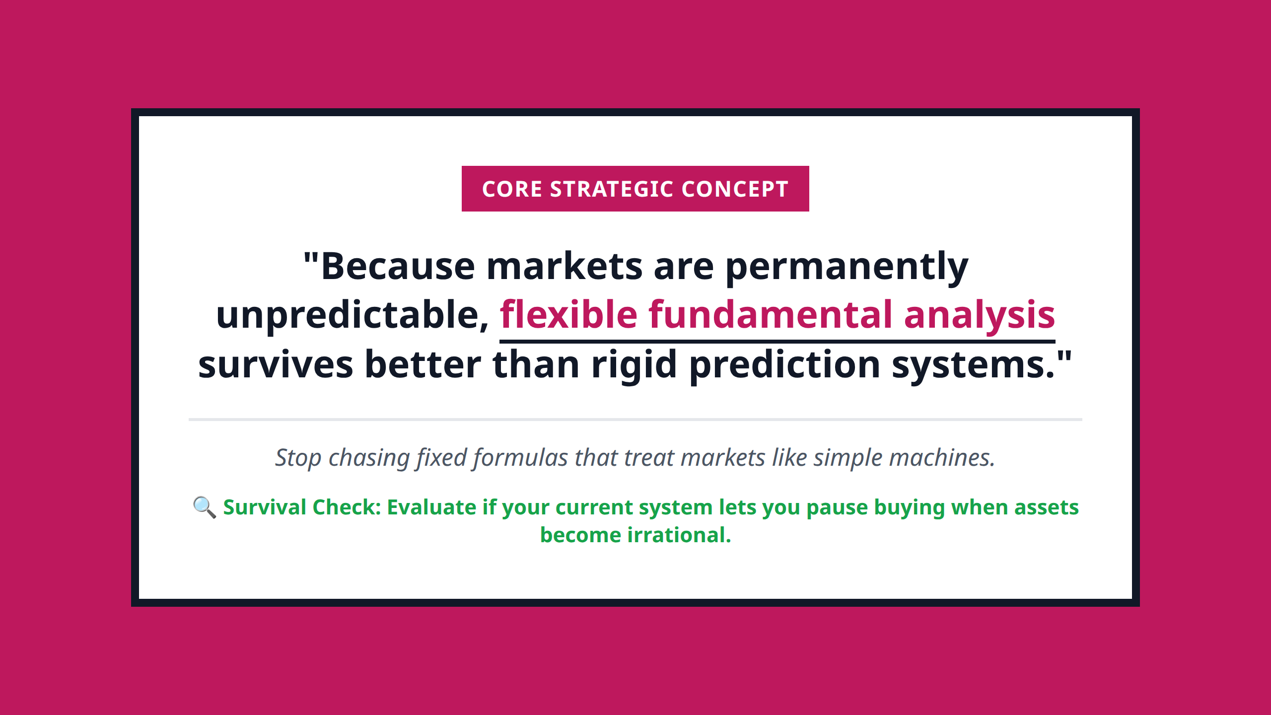 Mini Poster displaying the central insight quote about market unpredictability and investing survival.
